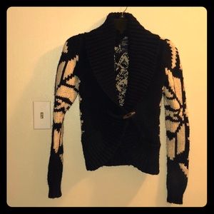 Navy and white pattern sweater.